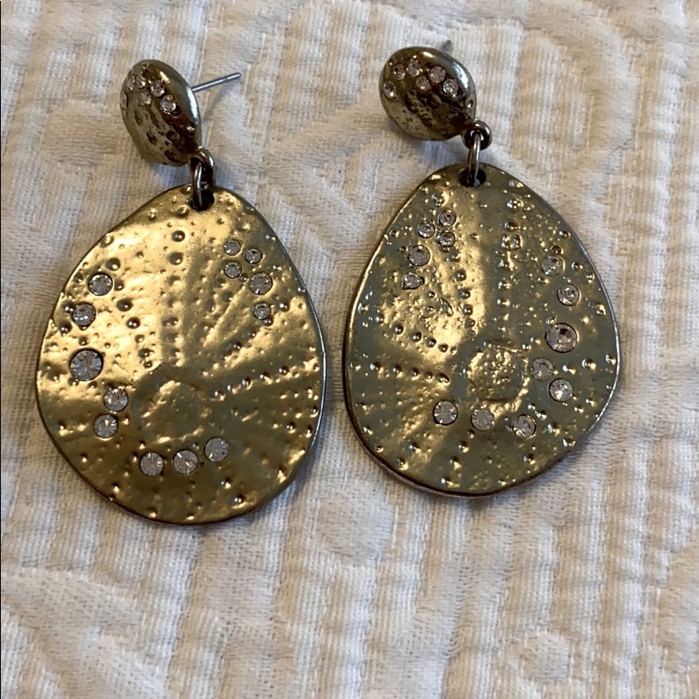 Stud drop gold earrings with rhinestones